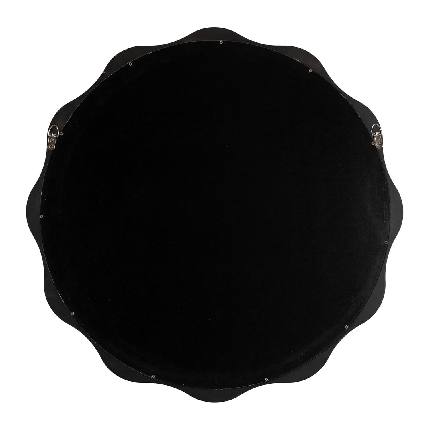 Kate and Laurel Hatherleigh Transitional Round Wooden Wall Mirror, 28 Inch Diameter, Gold, Modern Scalloped Wavy Wood Circle Mirror for Use in Bathroom, Entryway, or Bedroom