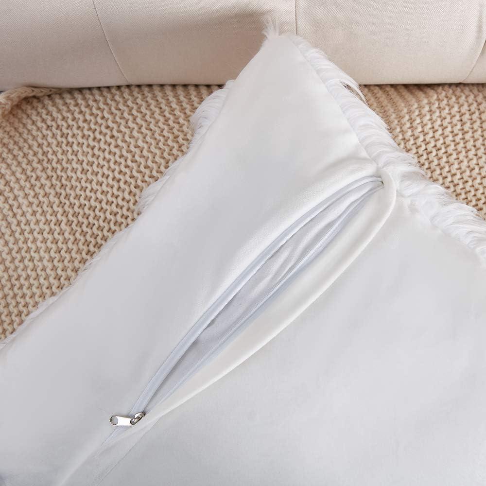 Fluffy White Faux Fur Pillow Covers   Set of 2, Cozy and Soft, 18x18 Inch, Invisible Zipper