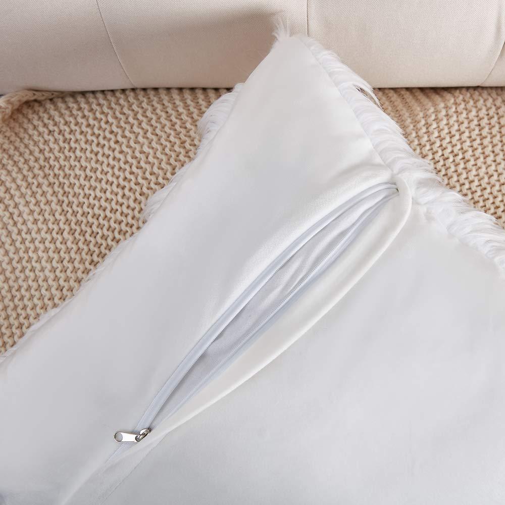 Fluffy White Faux Fur Pillow Covers   Set of 2, Cozy and Soft, 18x18 Inch, Invisible Zipper