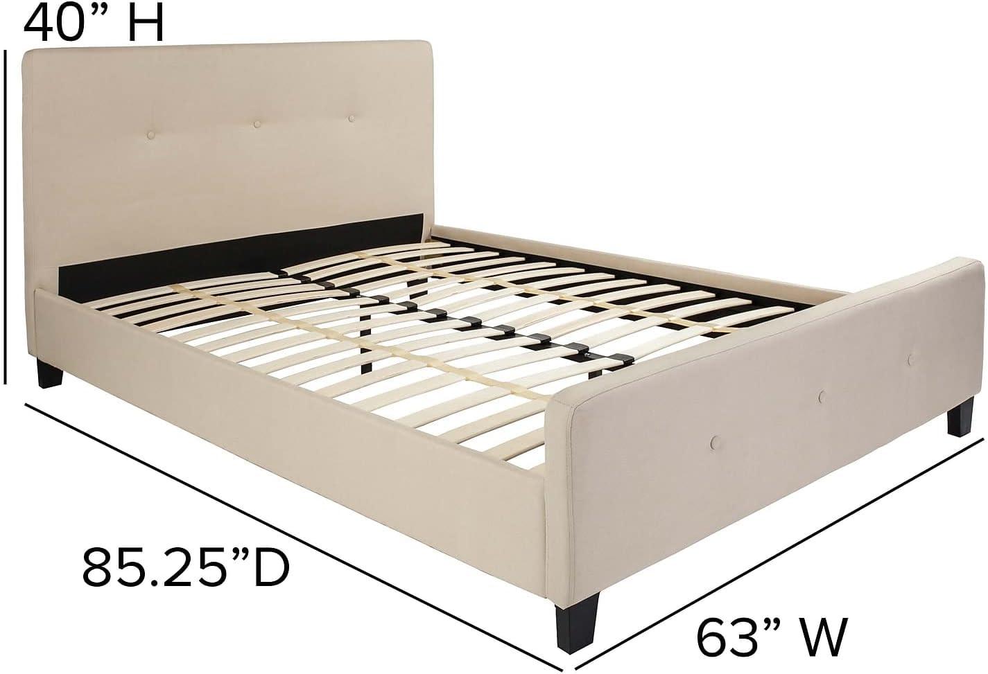 Flash Furniture Tribeca Queen Size Tufted Upholstered Platform Bed in Beige Fabric