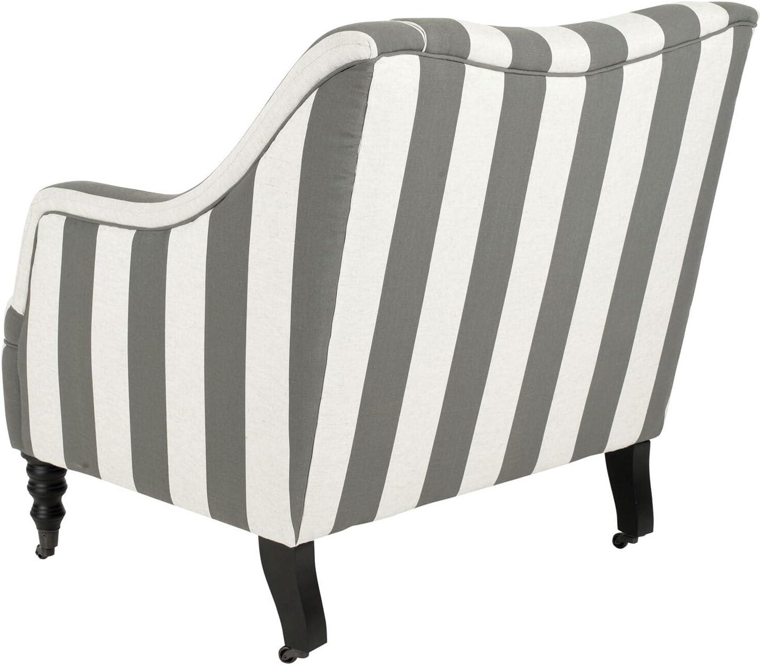 Contemporary Blue and White Striped Wood Accent Arm Chair