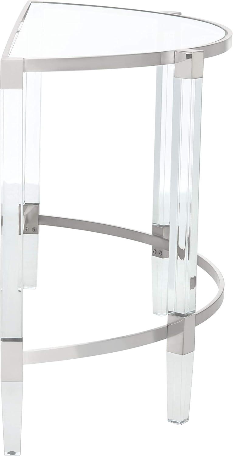 Elegant Demilune Silver Console Table with Acrylic Legs and Storage