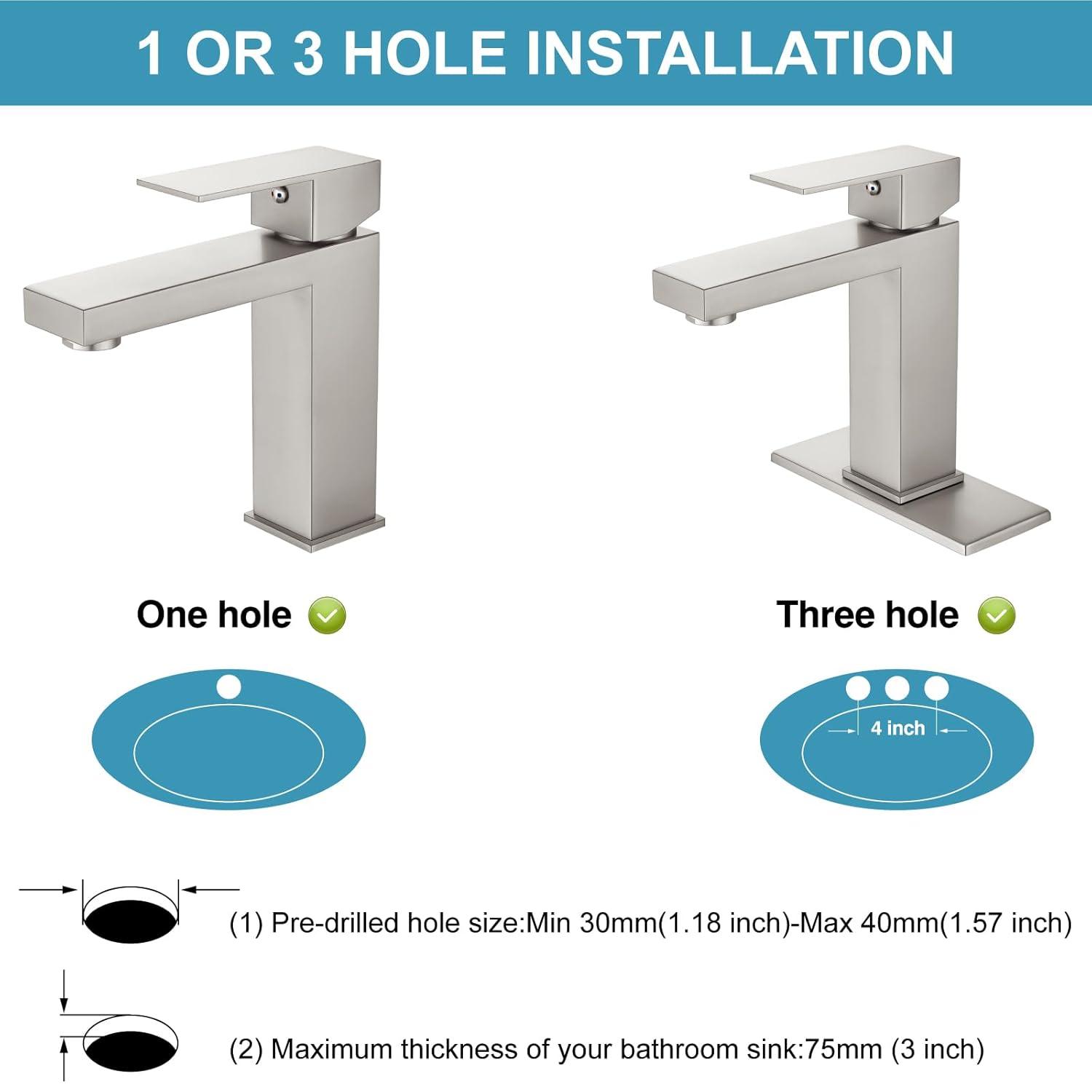 Midanya Bathroom Faucet 1 Hole, Single Handle Stainless Steel Bathroom Sink Faucet, Modern Vanity Faucets with Deck Plate,Water Supply Hoses and Pop Up Drain,Brushed Nickel