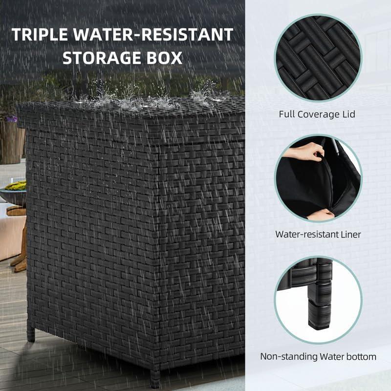 DWVO 230 Gallon Outdoor Storage Box, Weather-Proof Wicker Deck Box, XXL Outside Storage Container for Patio Furniture, Cushions, Pool Storage and Garden Tools, Black