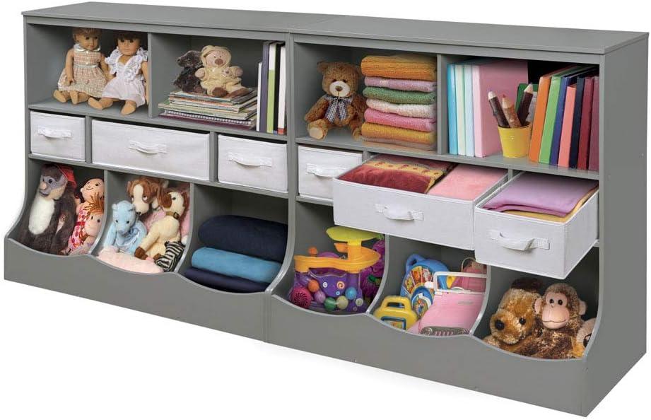 Modern Gray and White Kids Storage Unit with Baskets and Cubes