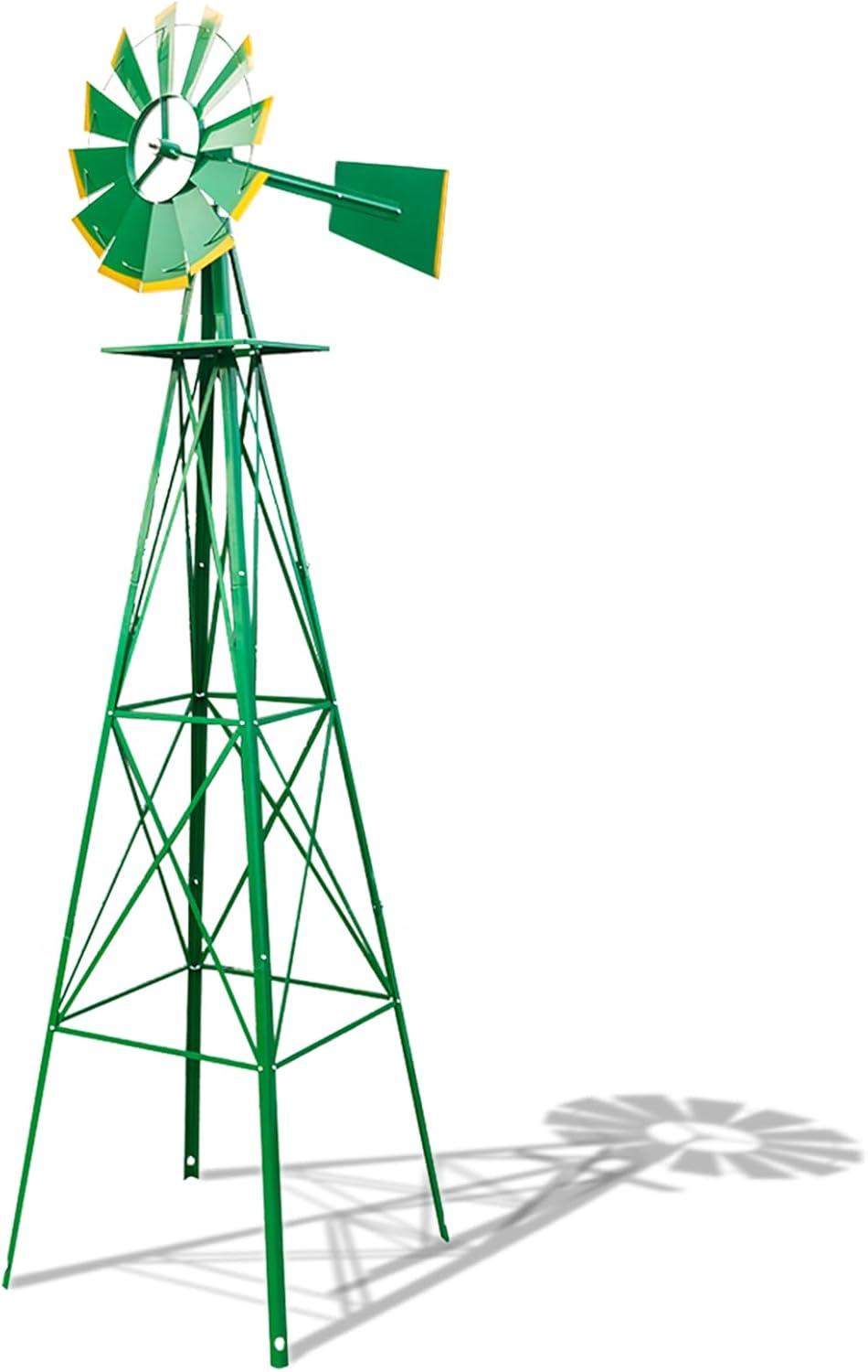 Outdoor Weather Resistant Yard Garden Windmill 8FT Green