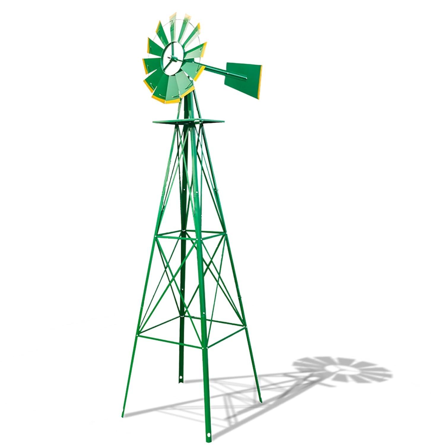 Outdoor Weather Resistant Yard Garden Windmill 8FT Gray&Red