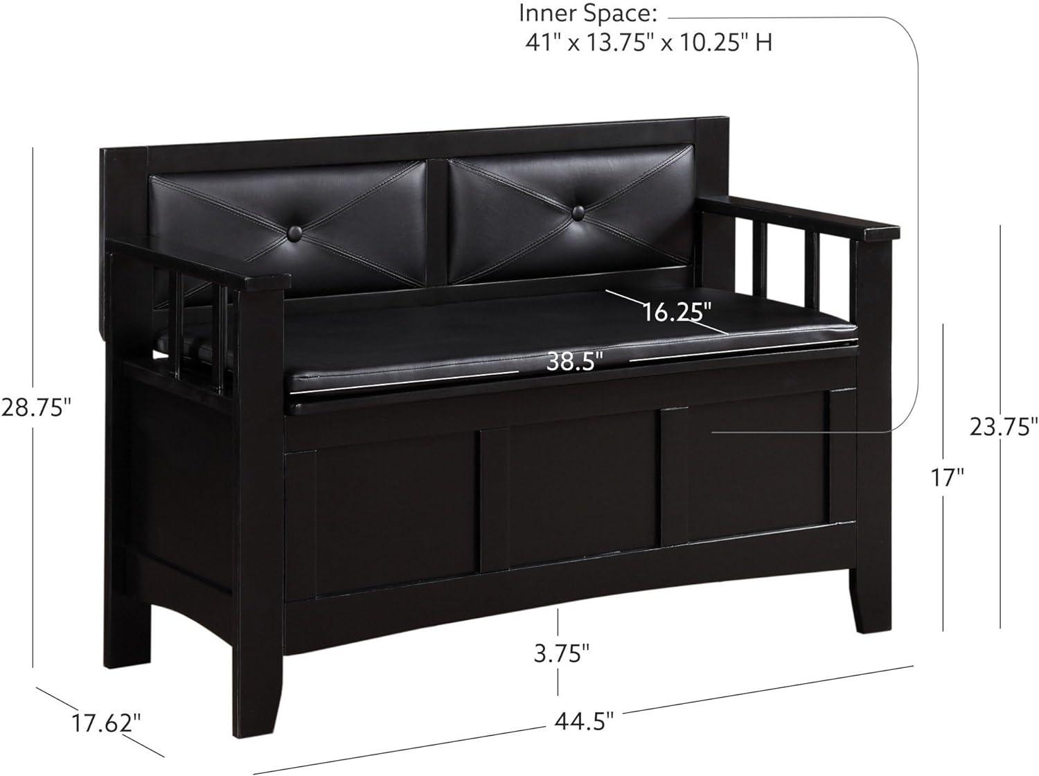 Carlton 44.5'' Black Faux Leather & Ash Wood Storage Bench