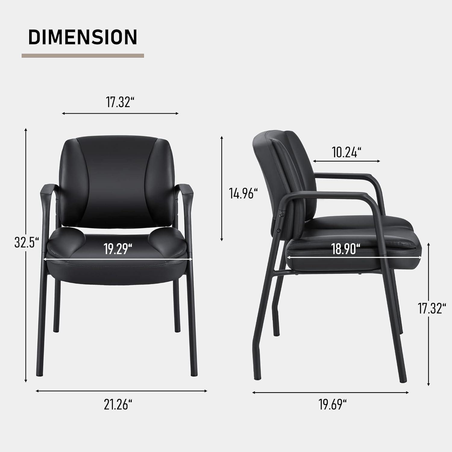 Furniwell Office Guest Chair Waiting Room Reception Chairs Set of 2, PU Leather Executive Desk Chair with Padded Armrests for Meeting Conference (Black)