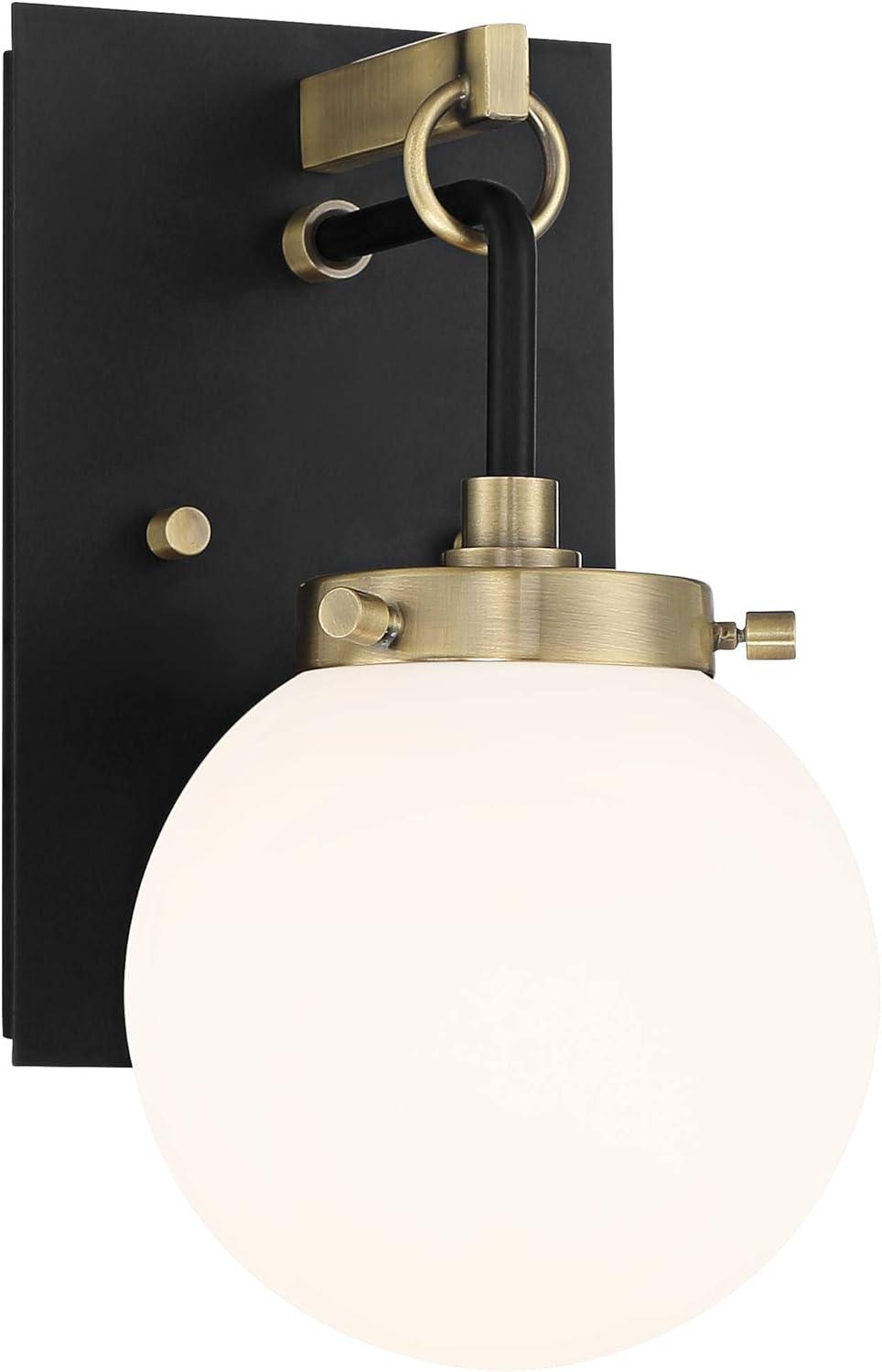 Possini Euro Design Olean Modern Wall Light Sconce Black Brass Hardwire 6" Fixture Frosted Glass Globe Shade for Bedroom Bathroom Vanity Reading House