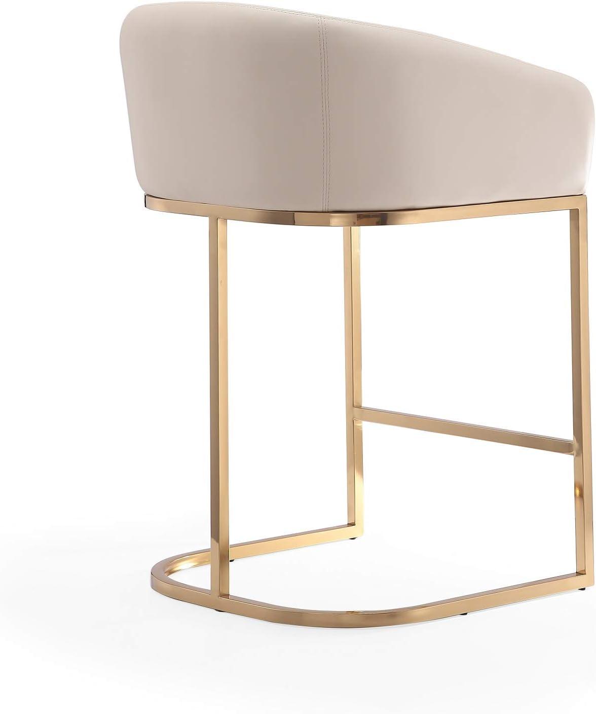 Manhattan Comfort Set of 3 Louvre Upholstered Stainless Steel Counter Height Barstools Cream: Faux Leather, Armrests, Footrest
