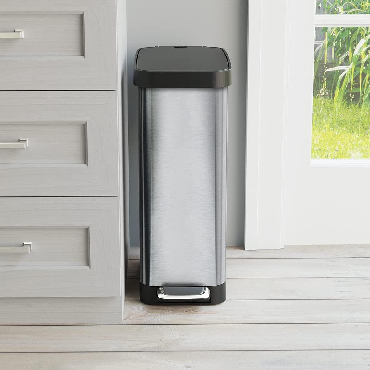 Glad 12 Gallon Slim Stainless Steel Step on Kitchen Trash Can