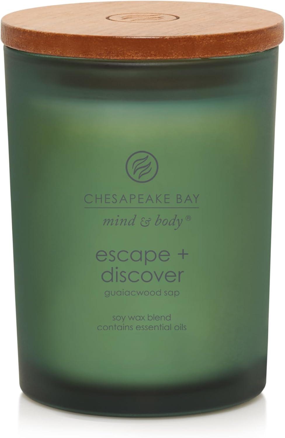 Frosted Glass Escape + Discover Lidded Jar Candle Green 8.8oz - Mind & Body by Chesapeake Bay Candle: Soy Wax, Essential Oils, 44hr Burn