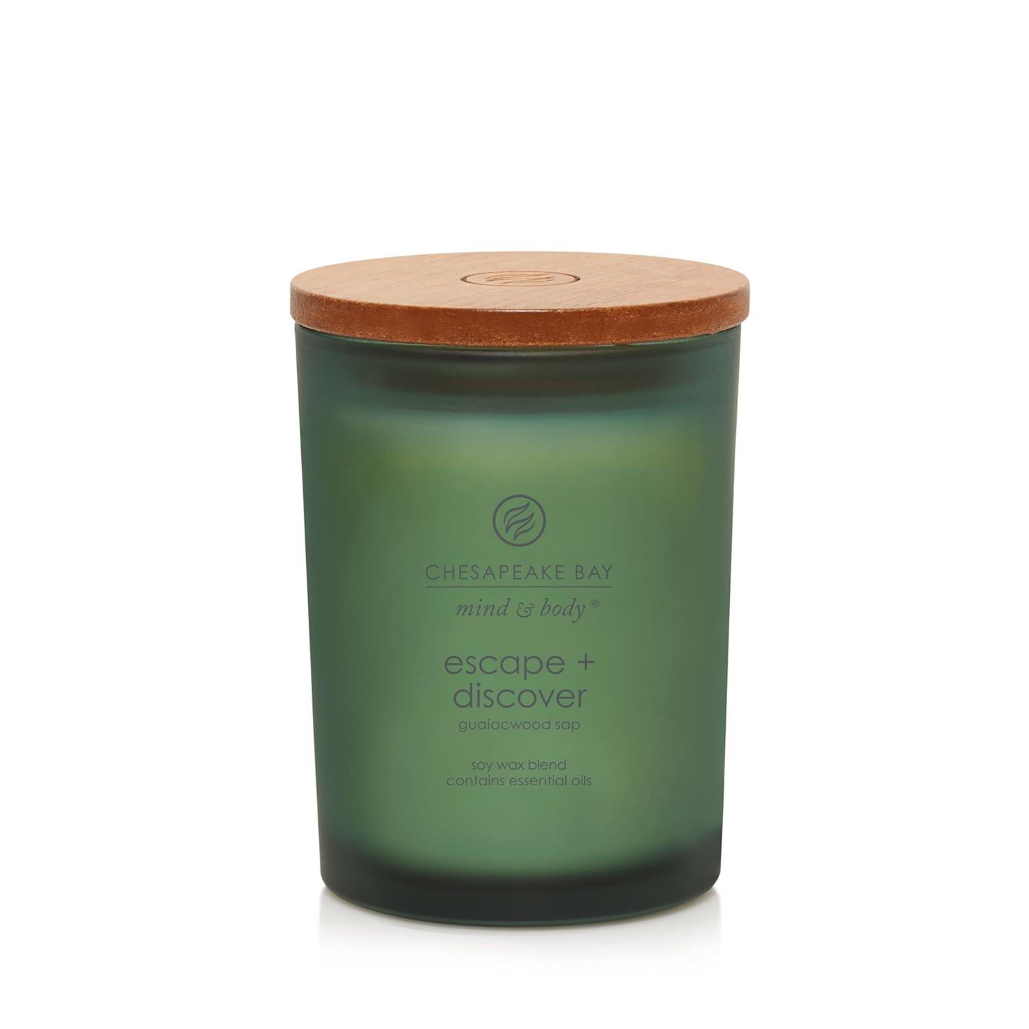 Frosted Glass Escape + Discover Lidded Jar Candle Green 8.8oz - Mind & Body by Chesapeake Bay Candle: Soy Wax, Essential Oils, 44hr Burn