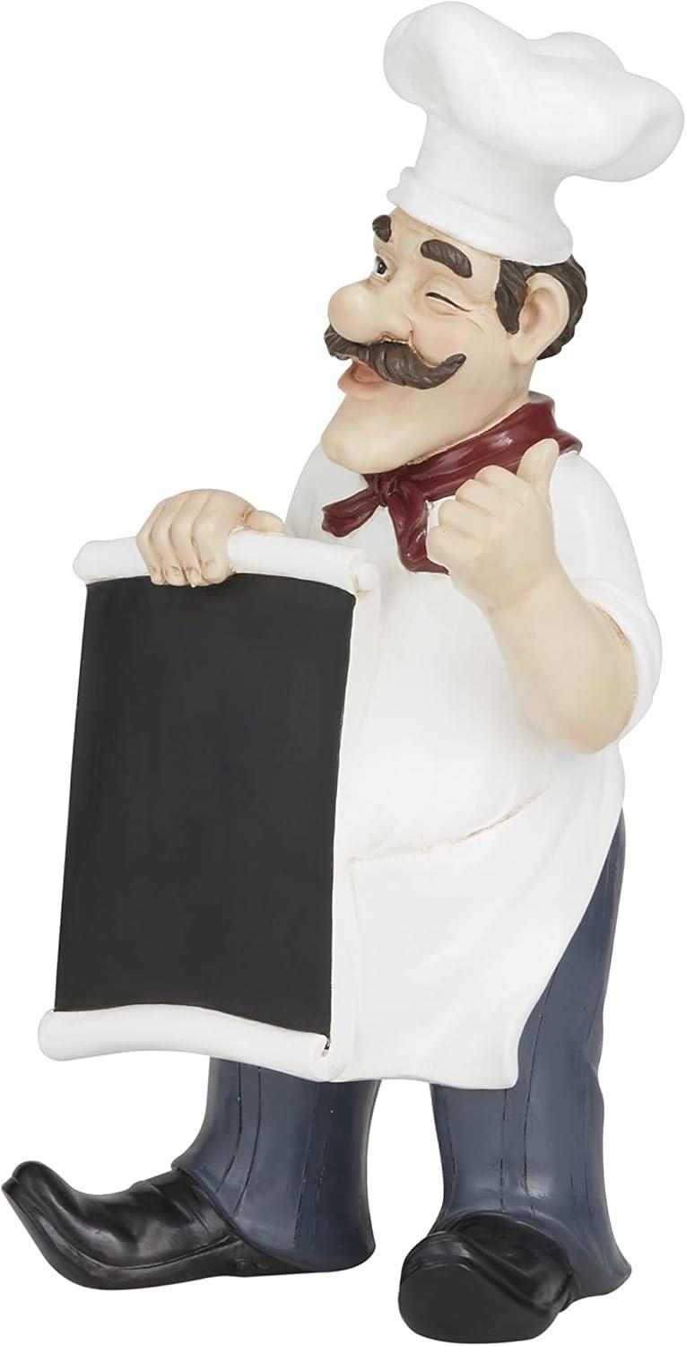 7" x 15" White Polystone Chef Sculpture with Chalkboard, by DecMode