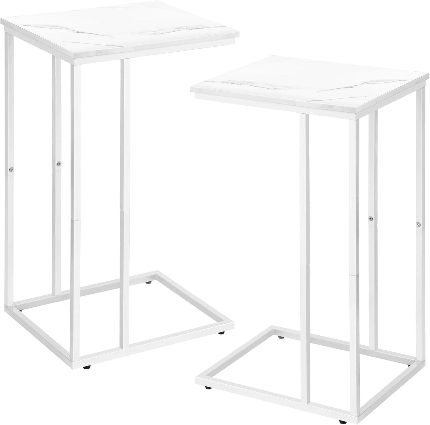 C Table Side Table Set of 2 Living Room Sets C Shaped Couch Tray End Tables Modern, White