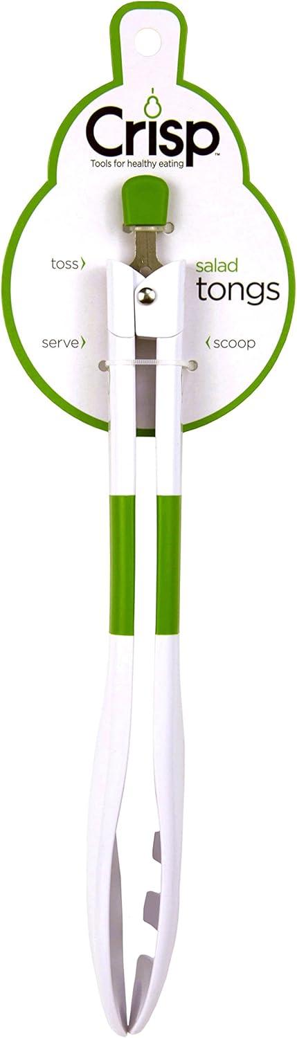 White and Green Lockable Salad Tongs with Soft-Touch Handle