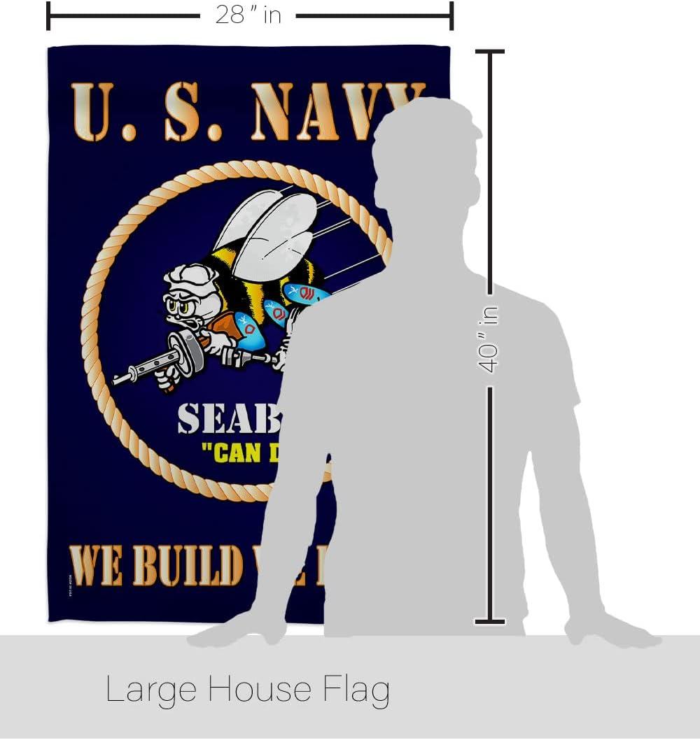 Breeze Decor Sea Bees House Flag - Armed Forces Navy USN Seabee United State American Military Veteran Retire Official - Decoration Banner Small Garden Yard Gift Double-Sided Made in USA 28 X 40