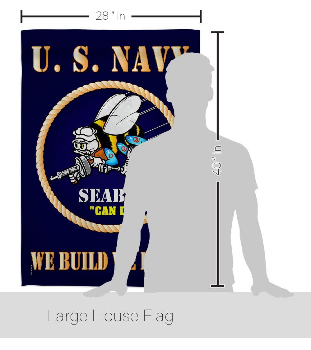 Breeze Decor Sea Bees House Flag - Armed Forces Navy USN Seabee United State American Military Veteran Retire Official - Decoration Banner Small Garden Yard Gift Double-Sided Made in USA 28 X 40