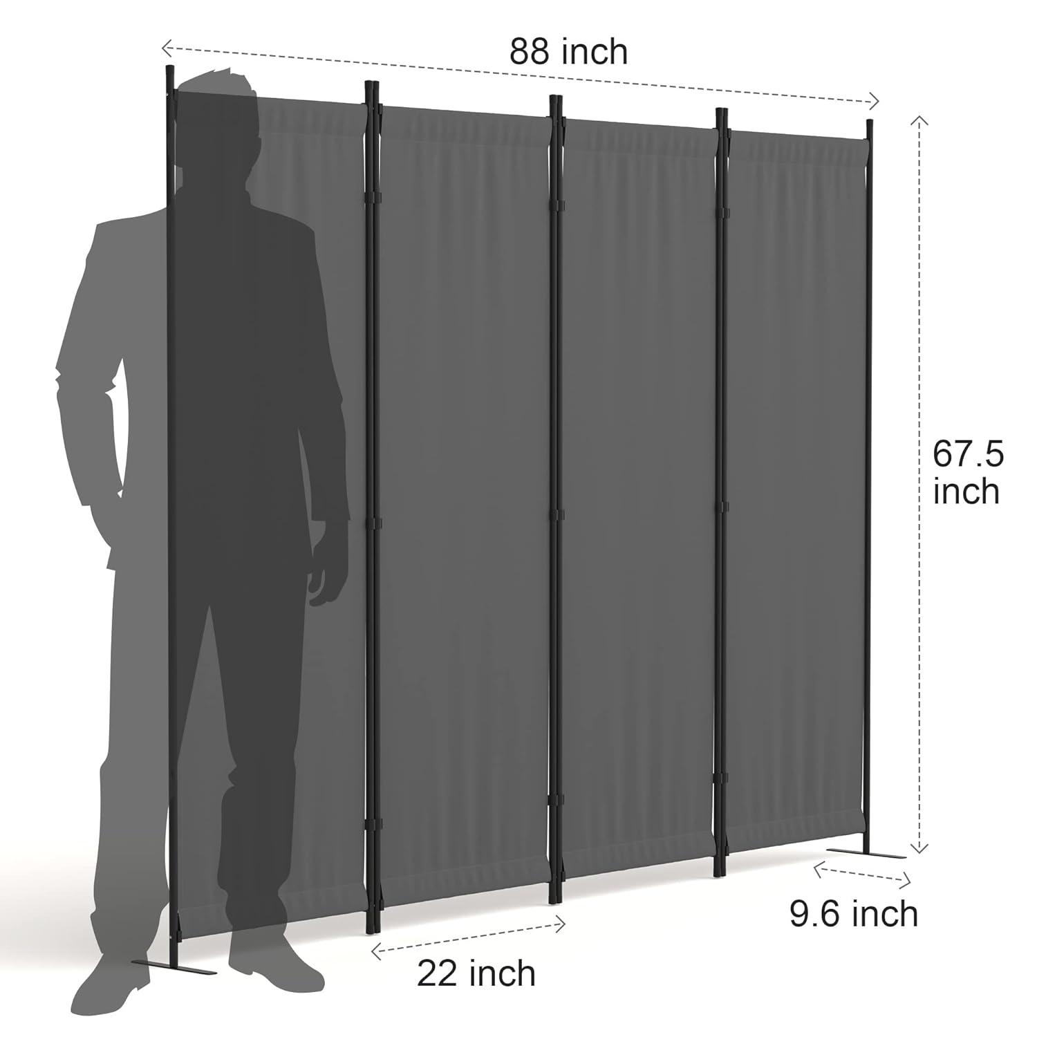 Room Divider Folding Privacy Screens 4 Panel Partitions 88" Dividers Portable Separating for Home Office Bedroom Dorm Decor (Grey)