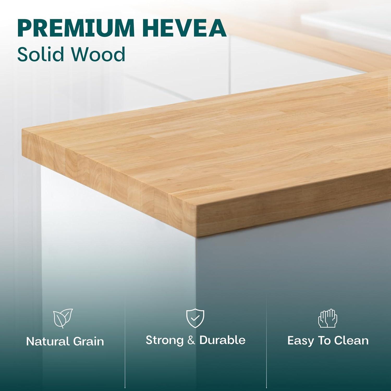 Bme Hevea Solid Wood Butcher Block Countertop, Unfinished Butcher Block Table Top for DIY Washer Dryer/Island/Kitchen Countertop, 3ft L x 25" W, 1.5in Thick