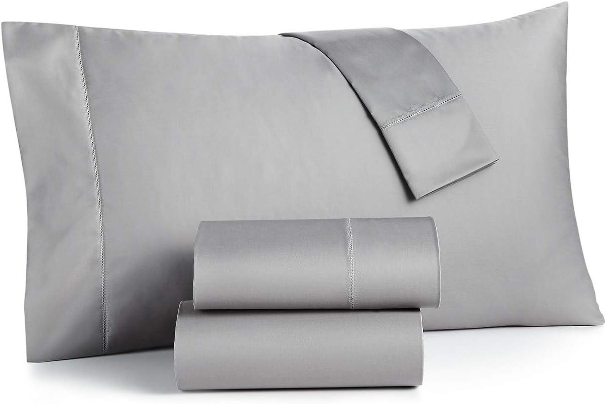 Smoke Gray Cotton Damask Queen Sheet Set, 4-Piece