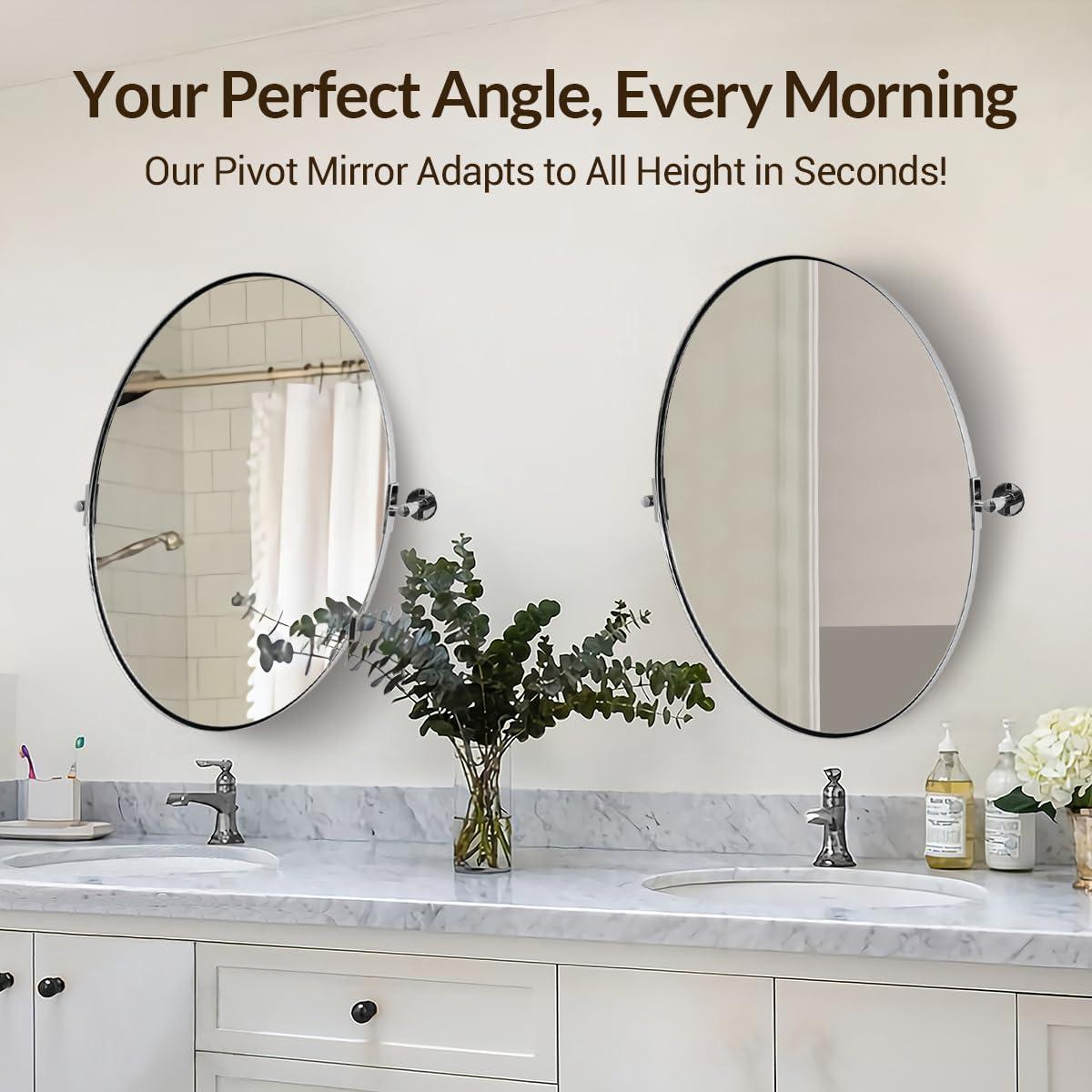 ANDY STAR Wall Mirror for Bathroom, 24x36'' Chrome Oval Bathroom Mirror, Large Oval Wall Mirror for Btahroom, Oblong Pill Shaped Chrome Mirror Stainless Steel Frame Wall Mount Horizontal or Vertical