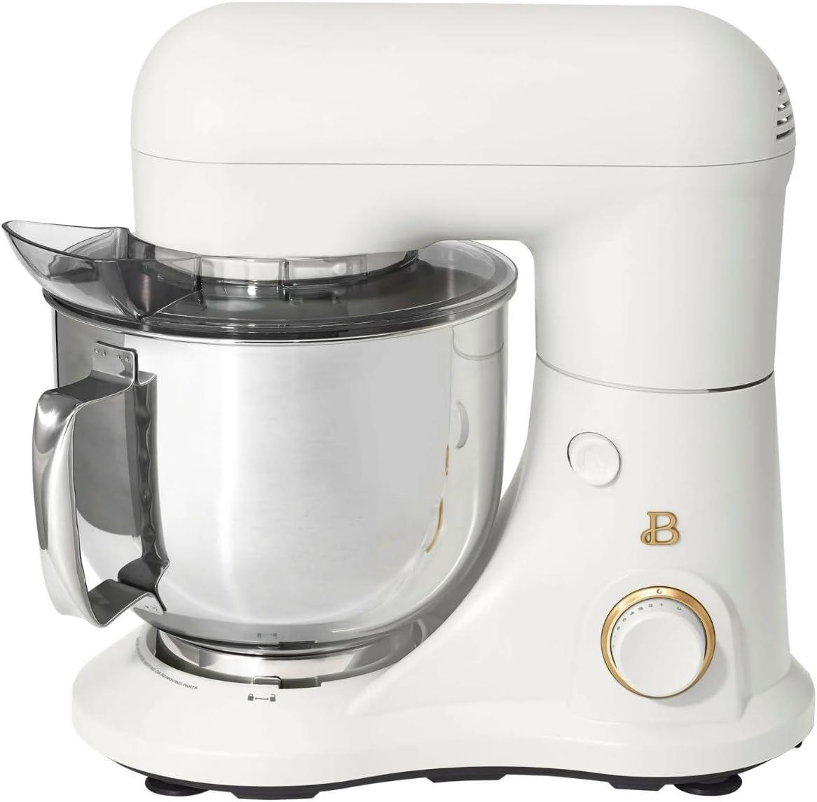 Beautiful 5.3 Qt Stand Mixer, White Icing with Flat Beater, Dough Hook, Balloon Whisk