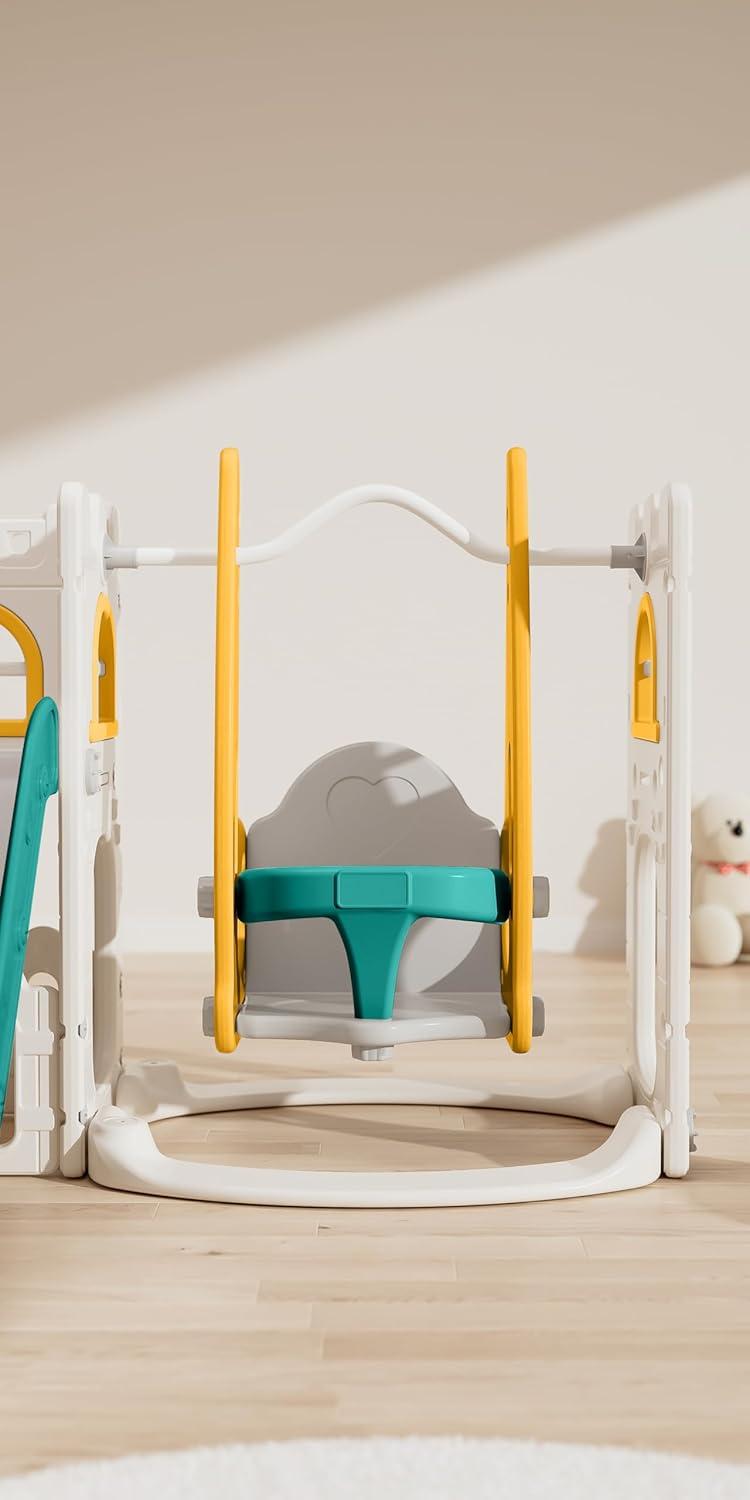 10 in 1 Toddler Slide, Age 1-3 with Swing, Basketball Hoop and Telescope, Kid Slide for Toddlers, Indoor Outdoor Playset Toddler Playground