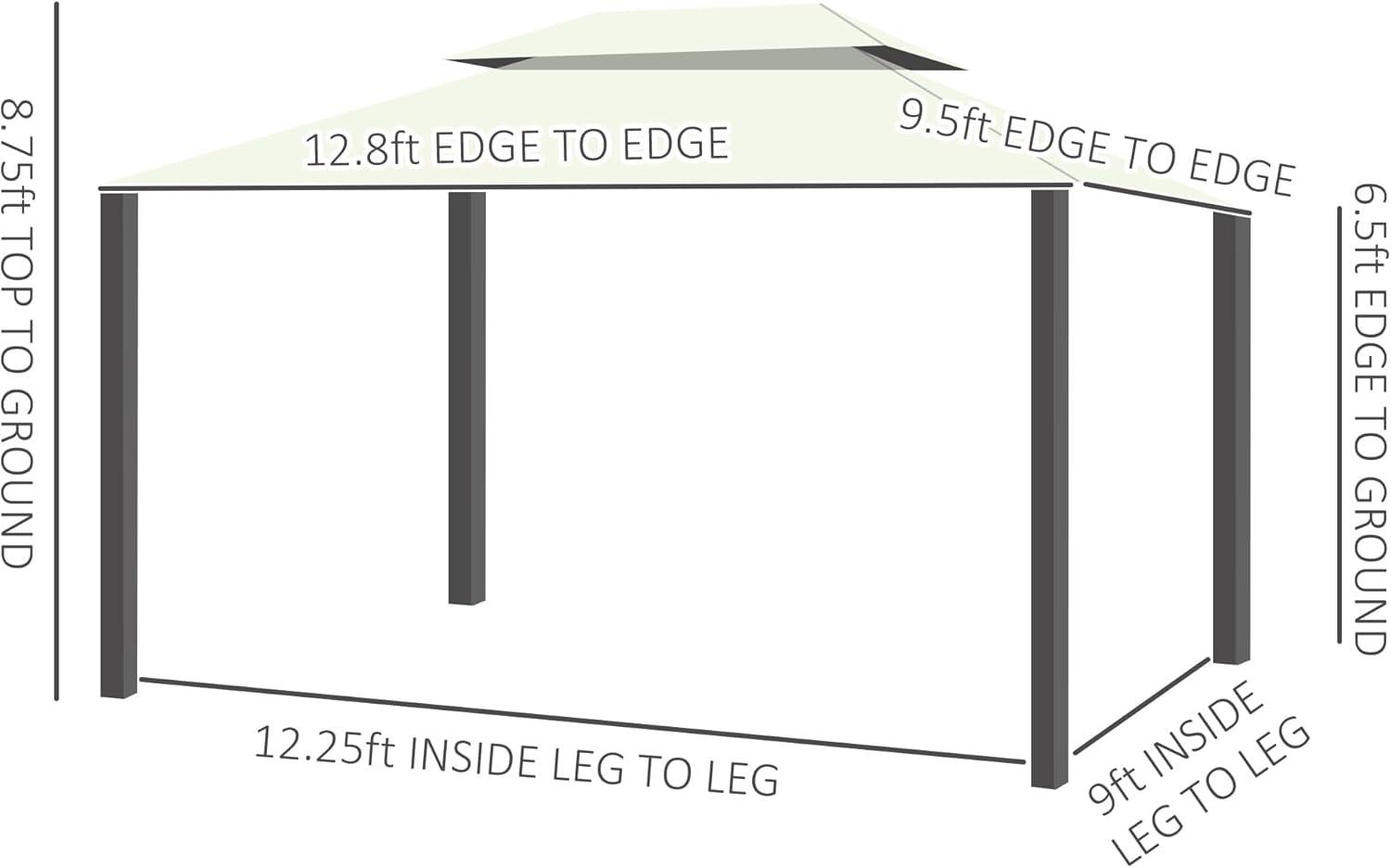 Outsunny 10' x 13' Patio Gazebo, 2-Tier Polyester Roof, Vented Canopy, Mesh, Portable Aluminum Frame for Outdoor, Cream White