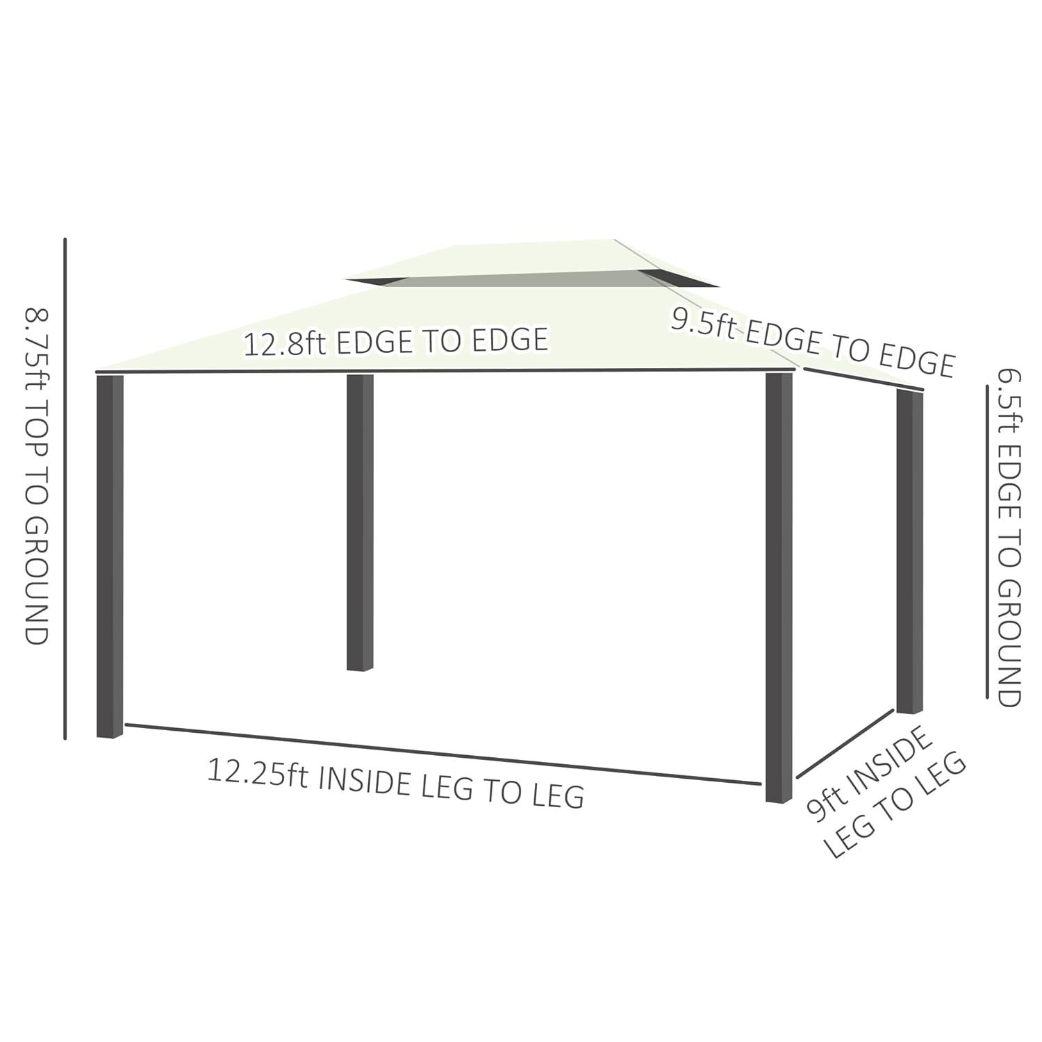 Outsunny 10' x 13' Patio Gazebo, 2-Tier Polyester Roof, Vented Canopy, Mesh, Portable Aluminum Frame for Outdoor, Cream White