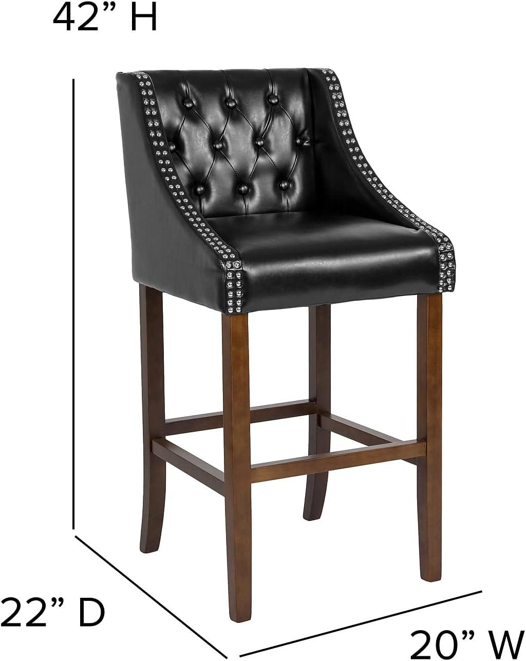 Flash Furniture Carmel Series 30" High Transitional Tufted Walnut Barstool with Accent Nail Trim