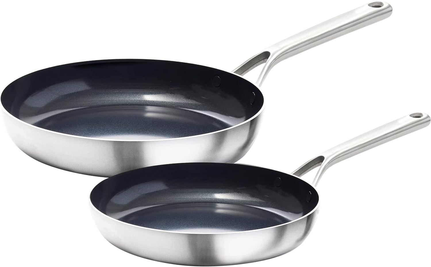 OXO Mira 3-Ply Stainless Steel Non-Stick Frying Pan Set, 8" And 10"