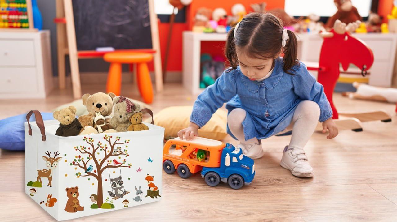 Essme Rectangular Kids Baskets Boys Basket,Animal Storage Basket with Handles for Kids Room Decor, Toy Box,Book Storage Bin（Autumn animals）