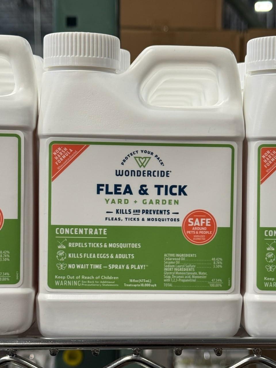 Wondercide - Flea and Tick Spray Concentrate for Yard and Garden with Natural Essential Oils – Kill, Control, Prevent, Fleas, Ticks, Mosquitoes and Insects - Safe Around Pets, Plants, Kids - 16 oz