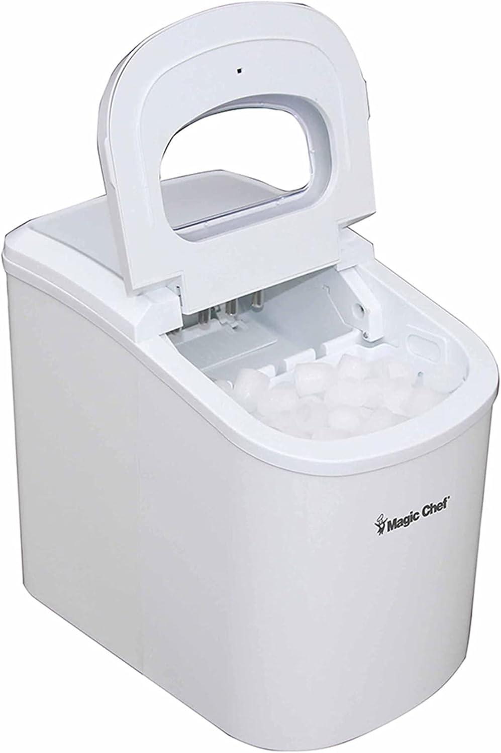 Magic Chef 27 lb. Capacity Portable Countertop Ice Maker, White and Makes Bullet Ice