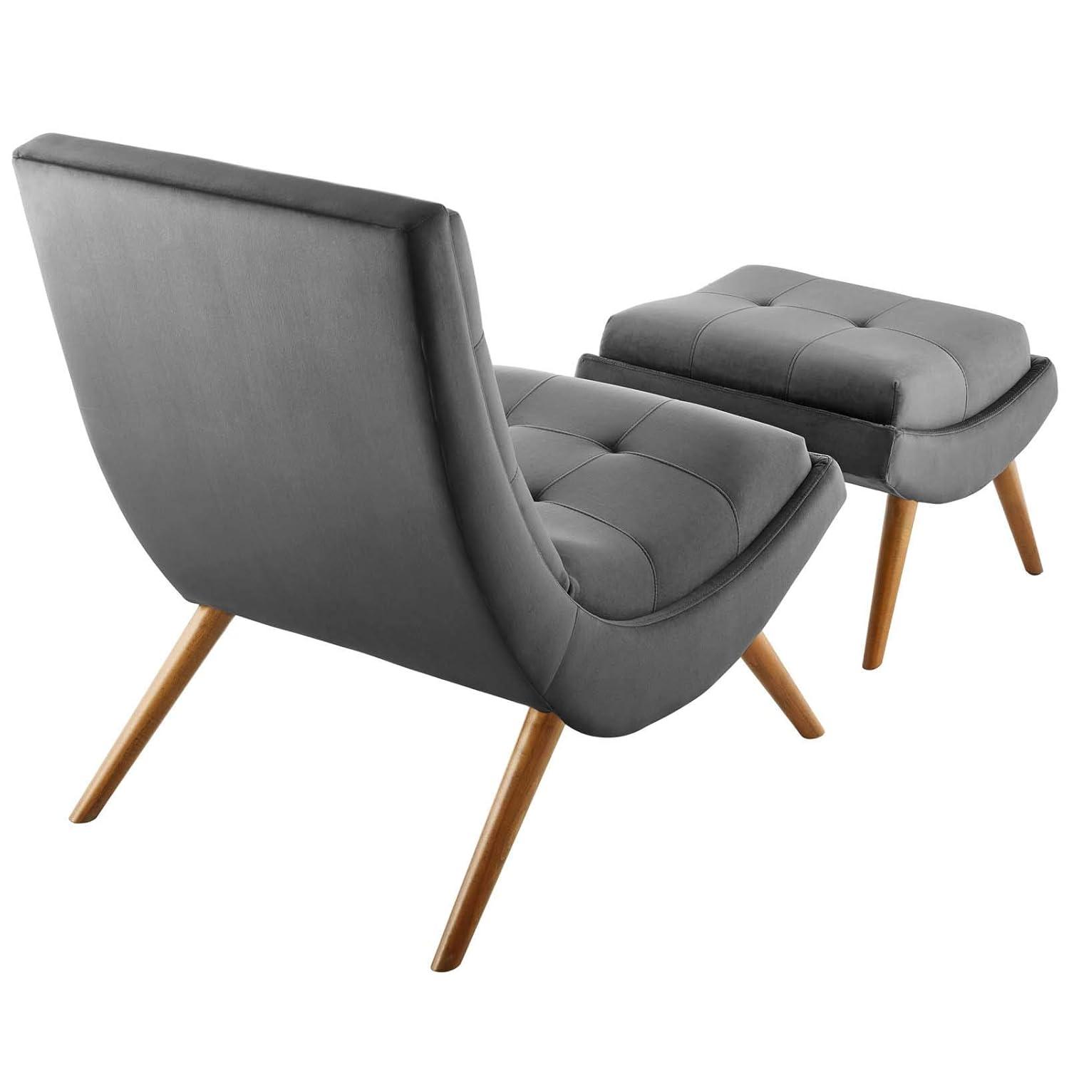 Modway Ramp Performance Velvet Lounge Chair and Ottoman Set in Gray