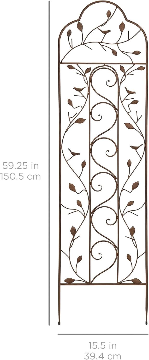 Best Choice Products 60x15in Iron Arched Garden Trellis Fence Panel w/ Branches, Birds for Climbing Plants - Bronze