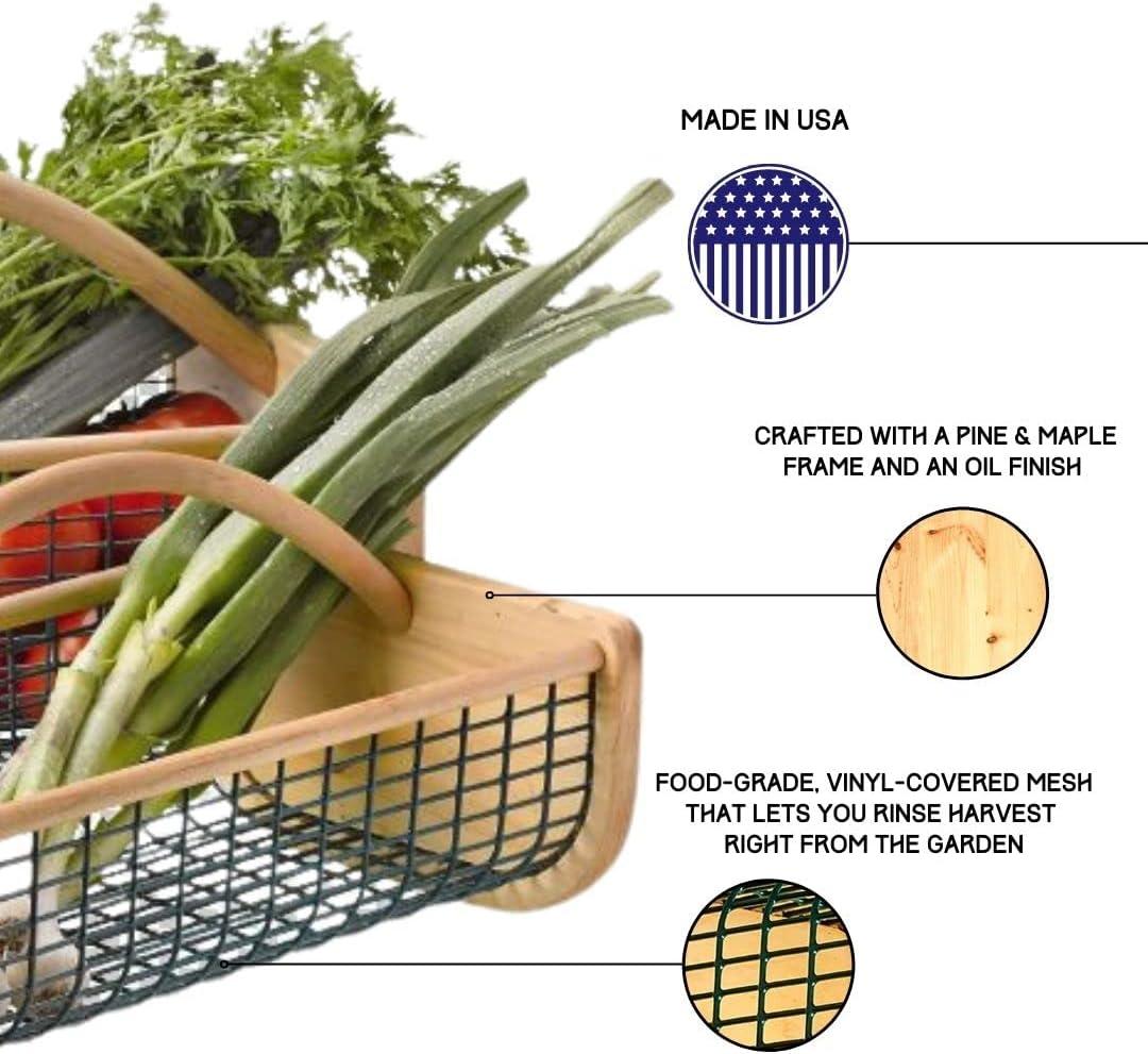 Gardeners Supply Company Garden Hod Harvest Basket | Versatile Gardening Fruits & Vegetables Gathering Basket | Natural Smooth Pine - Maple Frame &