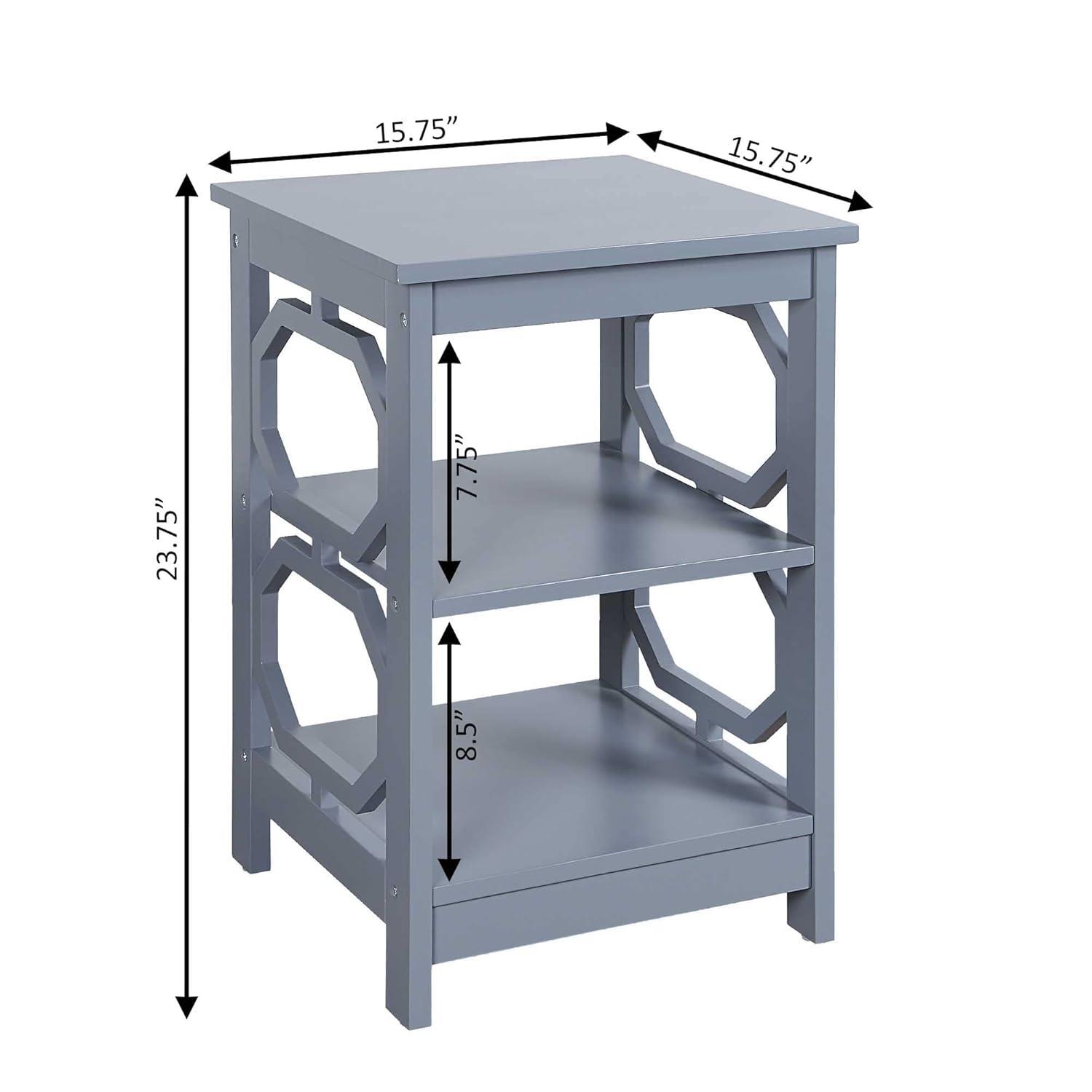 Gray Round Wood End Table with Shelves