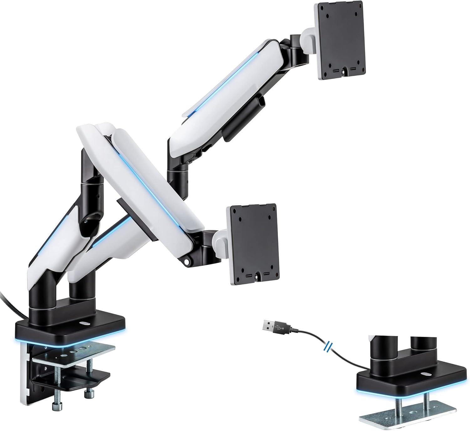 Mount-It! Heavy Duty Dual Monitor Arm up to 35 in. 44 Lbs. Screens, RGB Lights, VESA Desk Mount for Two Widescreen Curved Monitors 27 32 34 35 Inches