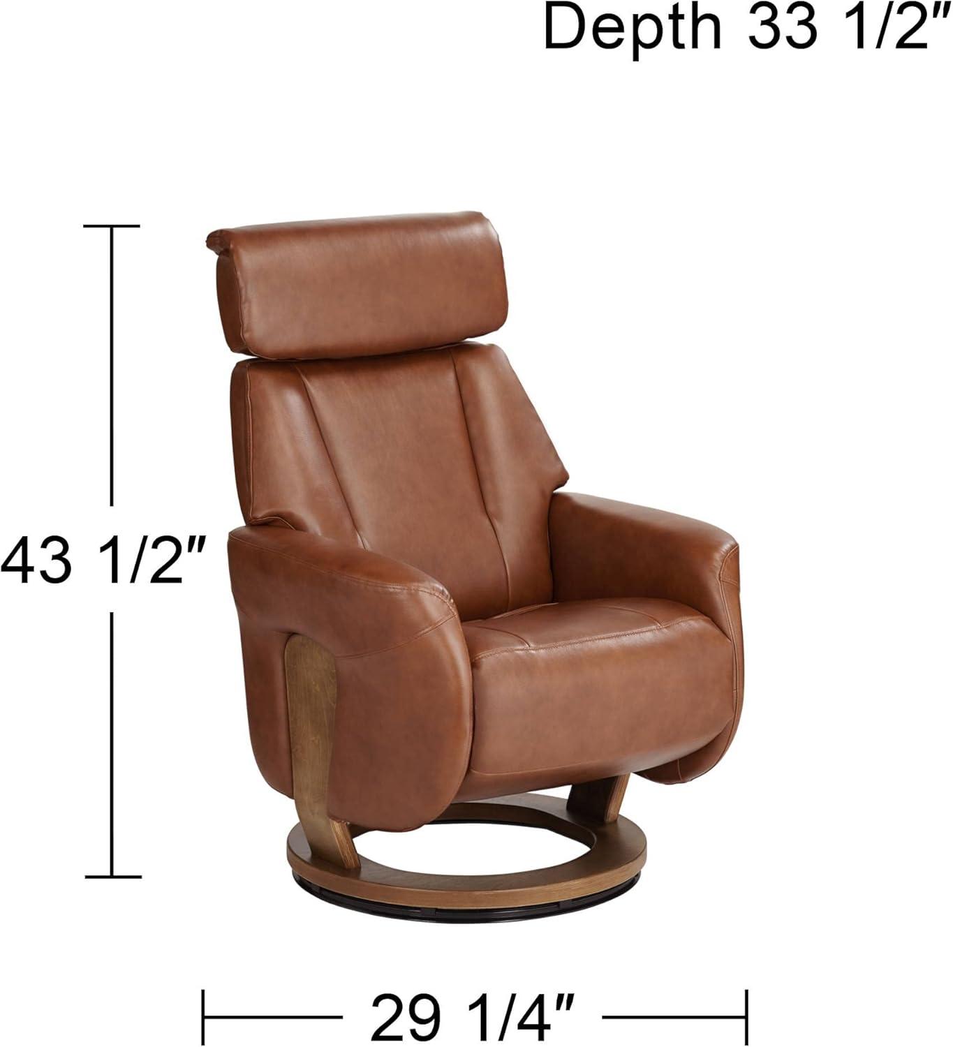 BenchMaster Brown Swivel Faux Leather Recliner Chair Modern Armchair Comfortable Manual Reclining Footrest Headrest for Bedroom