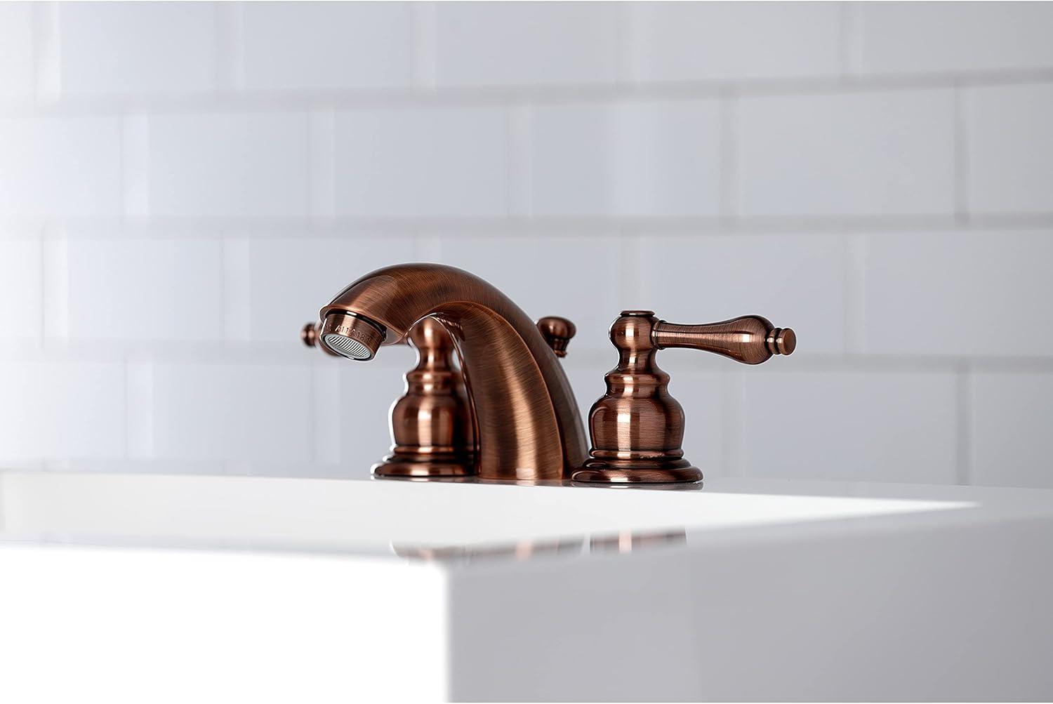 Kingston Brass Victorian Two-Handle 3-Hole Deck Mount Mini-Widespread Bathroom Faucet with Plastic Pop-Up