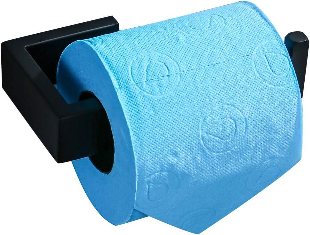 TNOMS Paper Roll Holder Matte Black Wall Mounted Stainless Steel Bathroom Rust Proof Toilet Tissue Holder,Q8002BK
