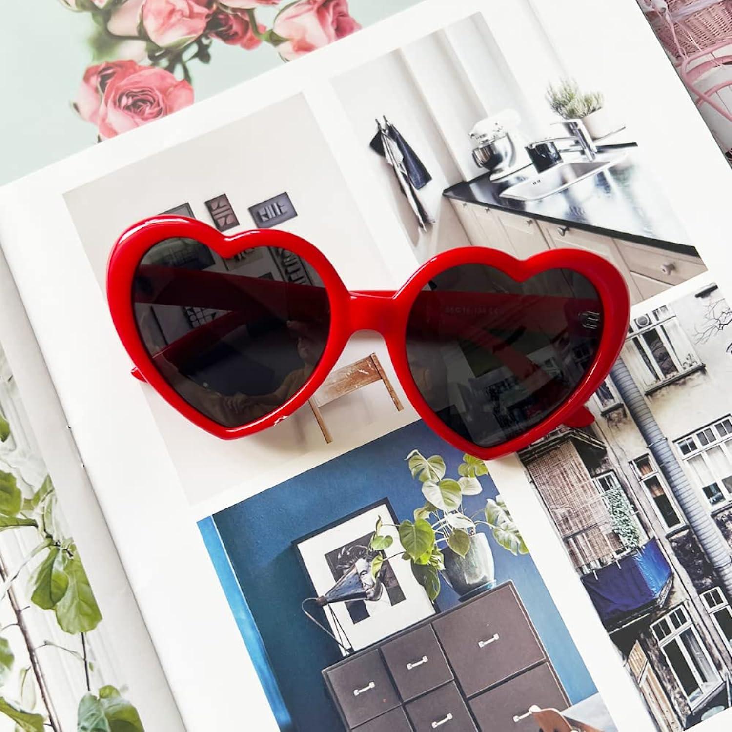 LINASHI Fashionable Sunglasses Vintage Heart Shaped Sunglasses with High Translucency Lens Trendy Retro Decorative Sun Glasses for Women Heart-shaped