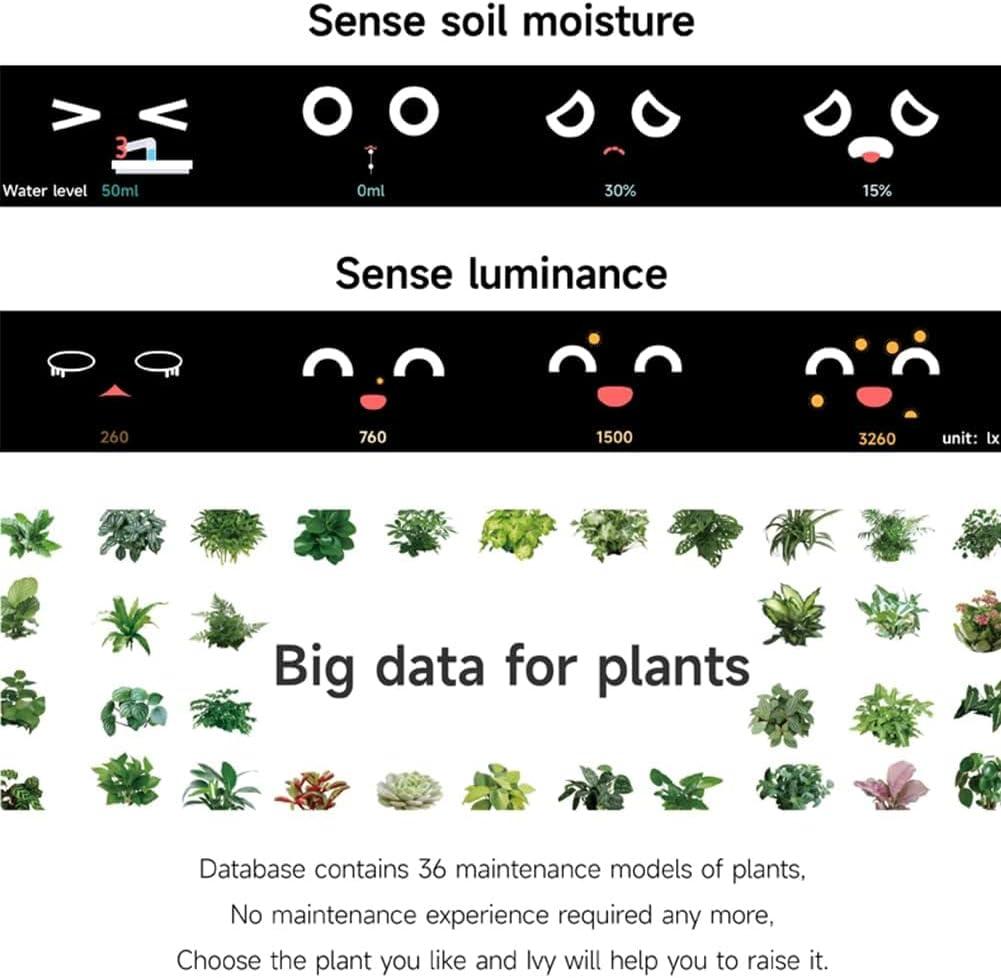 SENIURIS Ai Smart Planter, Intelligent Multiple Pets Like Expressions Flowerpots with Sensors, Smart AI Chips Make Rasising Plants Easy and Fun for Living Room. (Yellow)