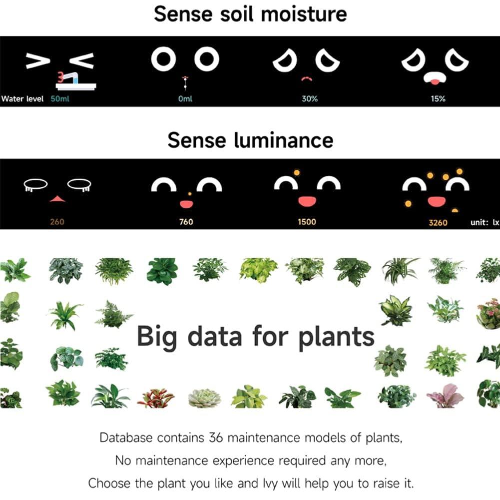 SENIURIS Ai Smart Planter, Intelligent Multiple Pets Like Expressions Flowerpots with Sensors, Smart AI Chips Make Rasising Plants Easy and Fun for Living Room. (Purple)