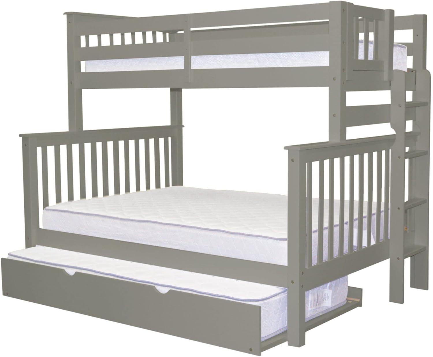 Bedz King Bunk Beds Twin over Full Mission Style with End Ladder and a Twin Trundle, Gray