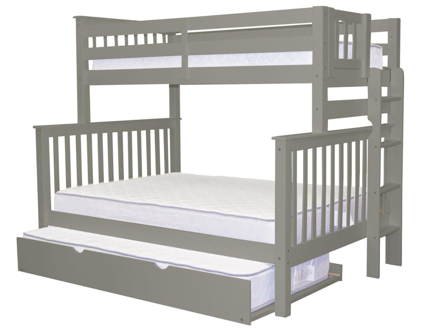 Bedz King Bunk Beds Twin over Full Mission Style with End Ladder and a Twin Trundle, Gray