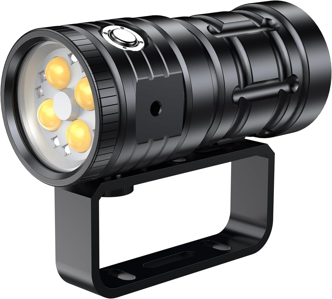 Black Aluminum 100M Waterproof LED Diving Flashlight with Type-C Charging